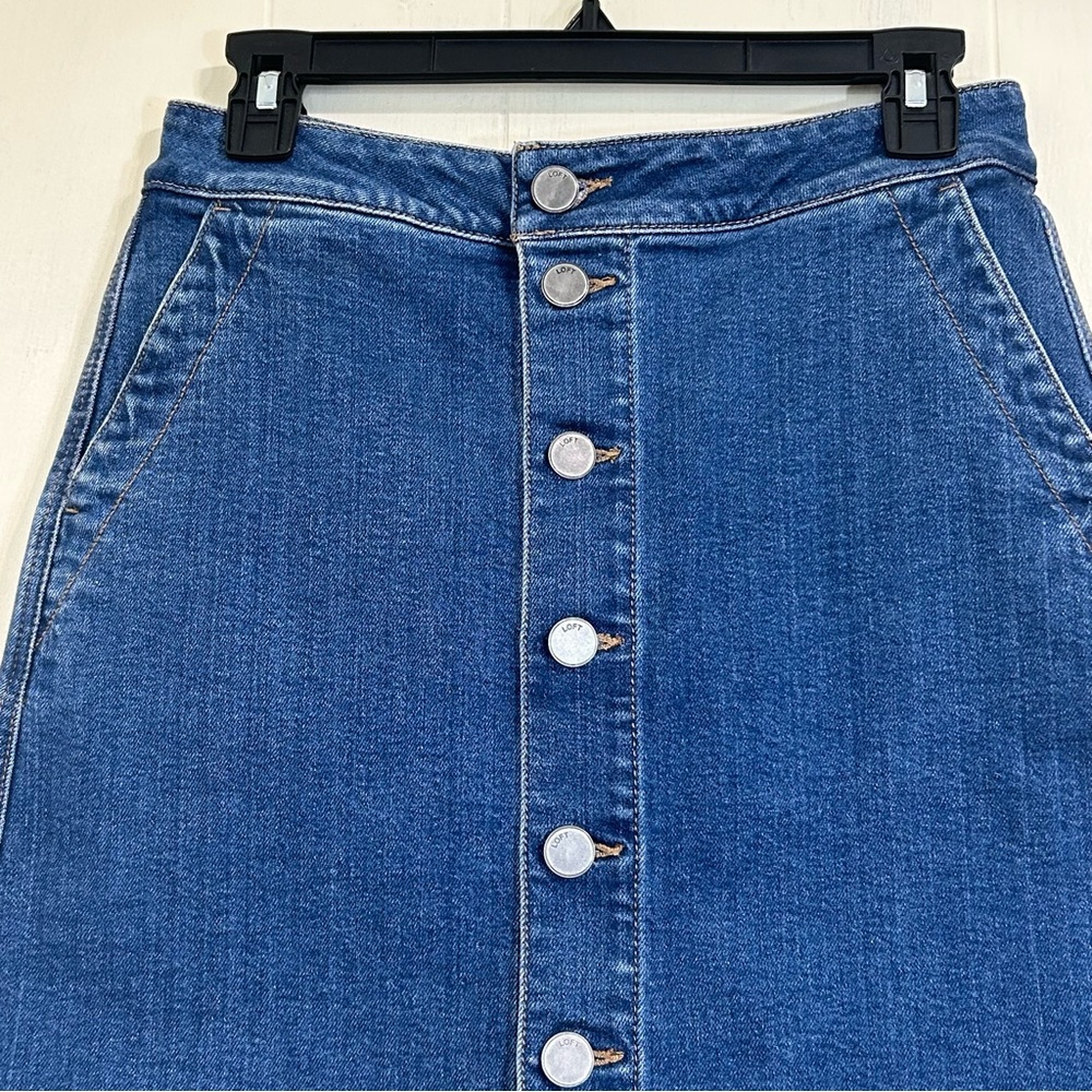 LOFT Loft Casual Y2K Streetwear Button Down Blue Denim Jeans Mini Skirt Size 2. - Picture 4 of 11